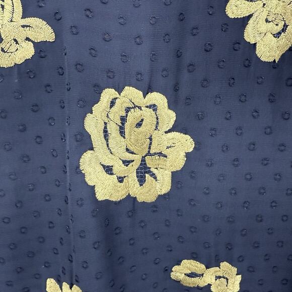 Cabi Shift Dress M Black Gold Embroidered Floral Swiss Dot Chiffon Holiday Party - Picture 4 of 9